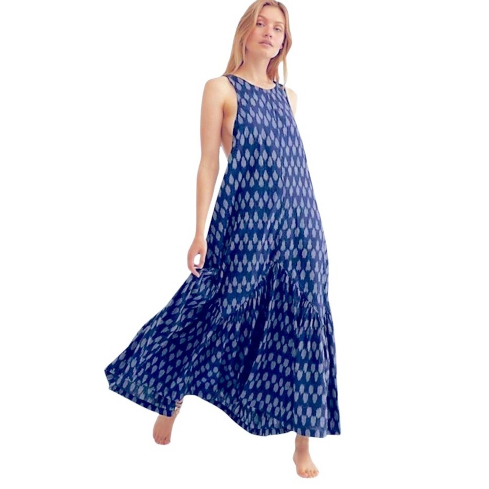 Free People Blue Patterned Maxi Dress